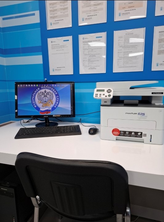 На гостевом компьютере в операционном зале Вы можете воспользоваться сервисами официального сайта ФНС России и распечатать документы